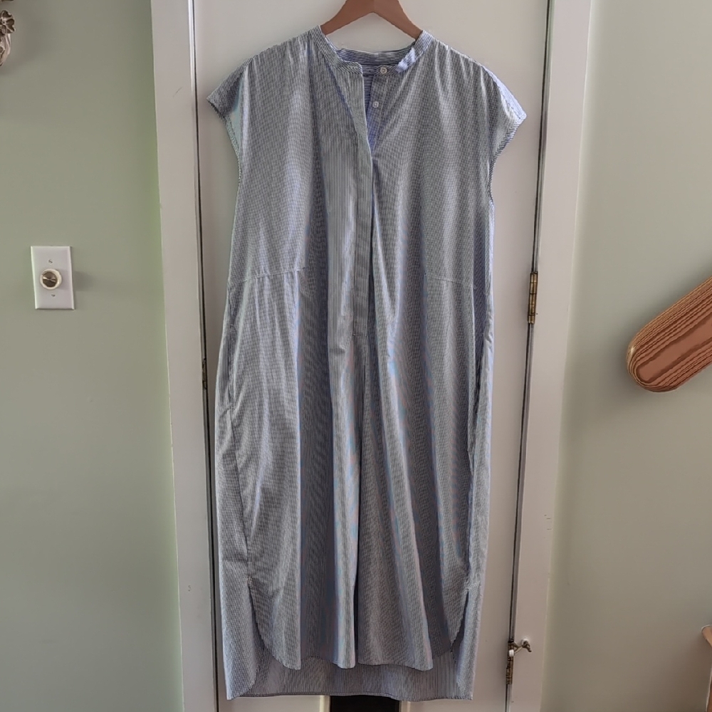 Muji Blue Striped Cap Sleeve Dress
